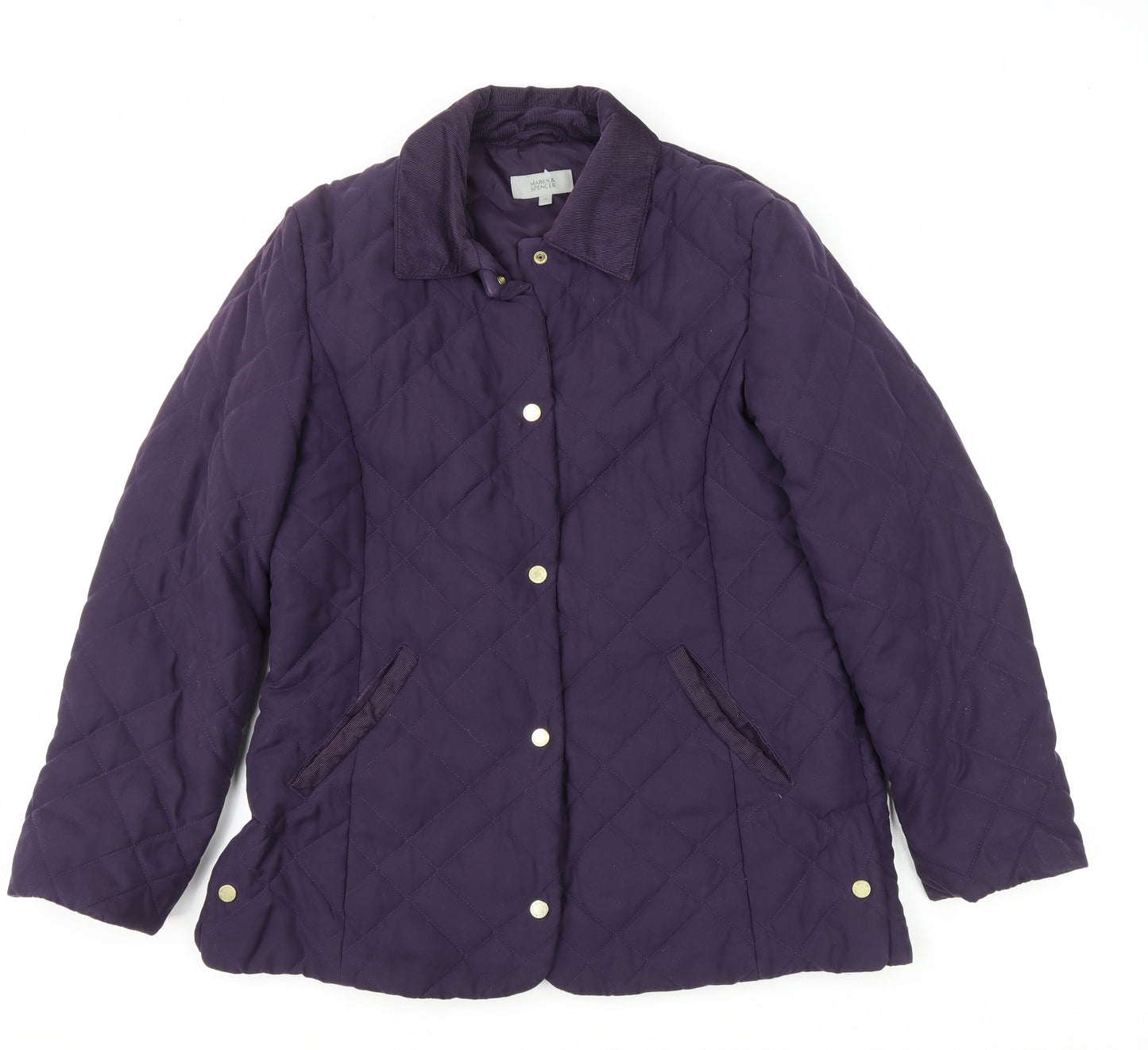 Marks and Spencer Womens Purple Quilted Coat Size 12 Zip