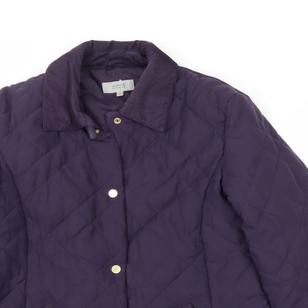 Marks and Spencer Womens Purple Quilted Coat Size 12 Zip