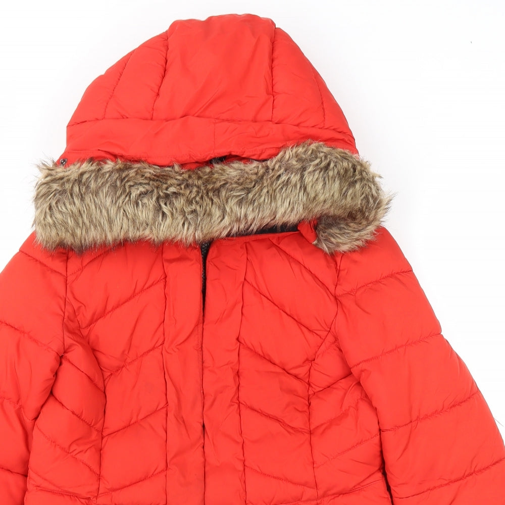 TU Womens Red Parka Coat Size 8 Zip - Removable fur trim