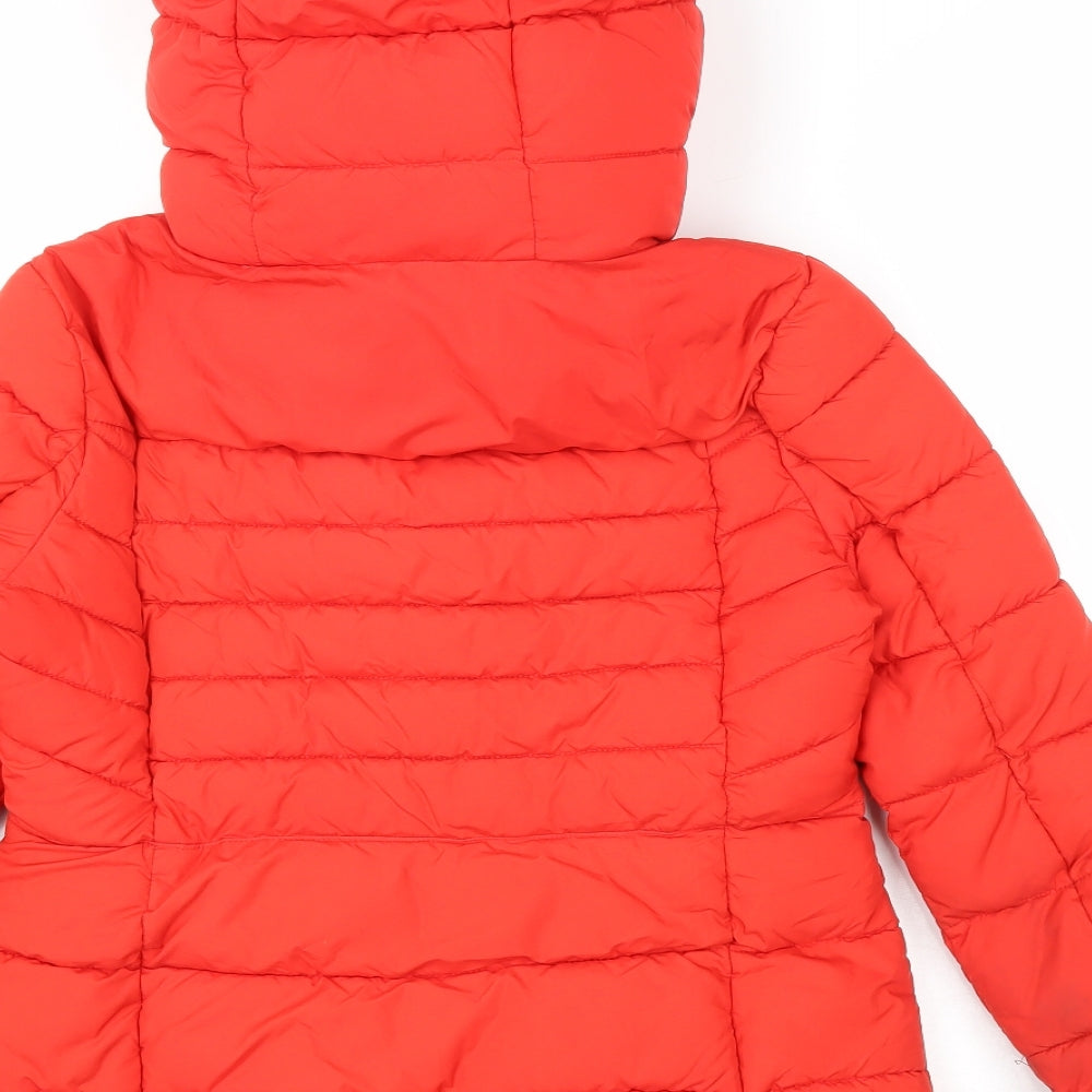 TU Womens Red Parka Coat Size 8 Zip - Removable fur trim