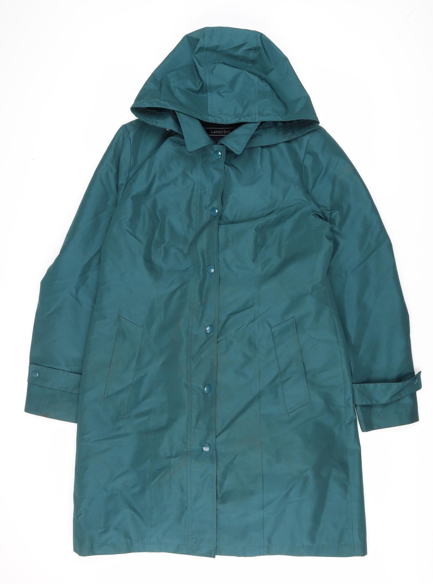 Lands' End Womens Green Rain Coat Coat Size L Snap