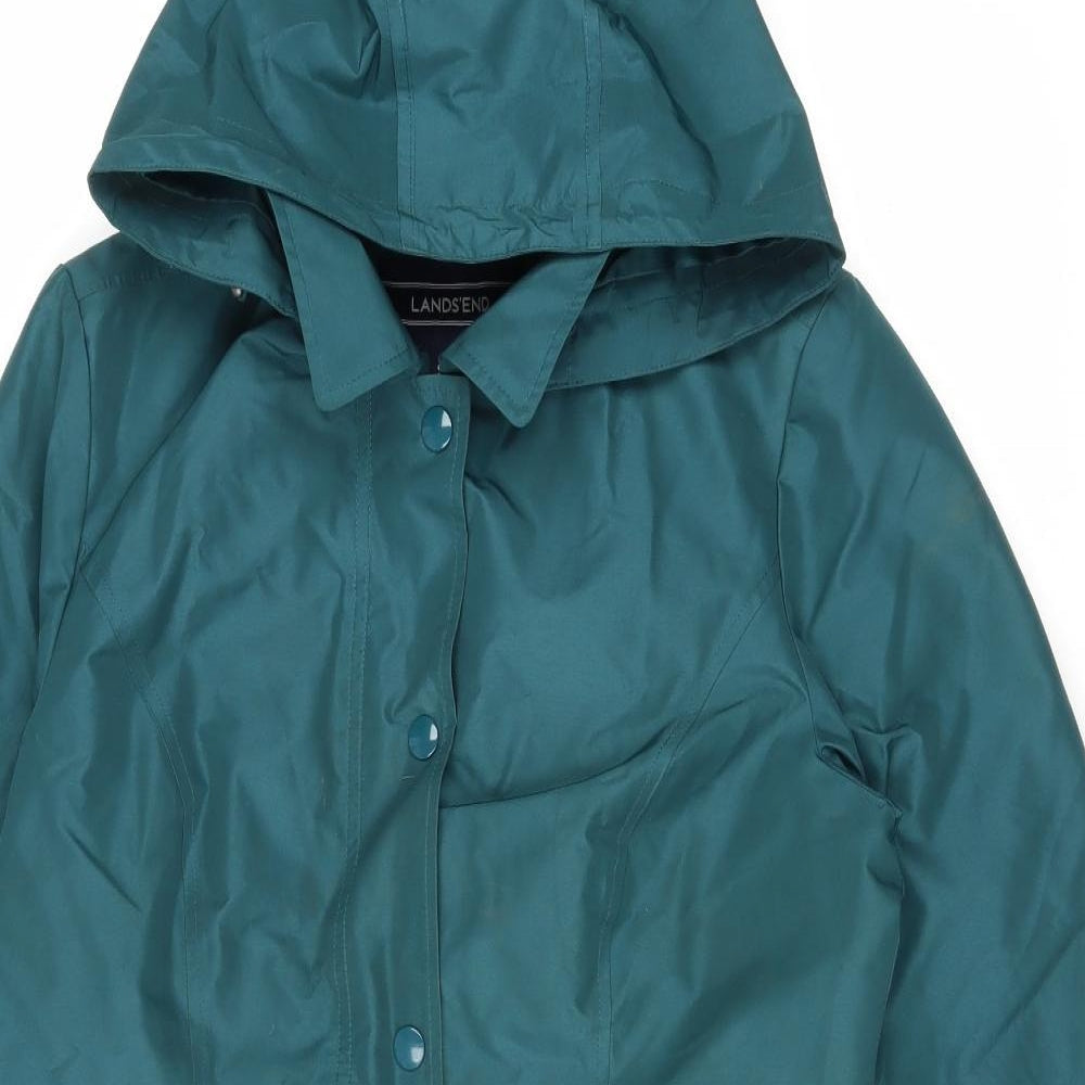 Lands' End Womens Green Rain Coat Coat Size L Snap