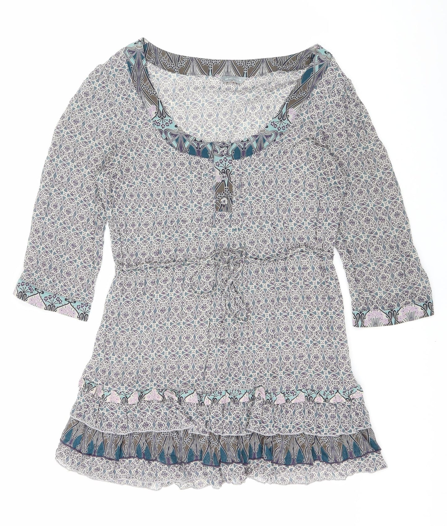 Marks and Spencer Womens Multicoloured Geometric Polyester A-Line Size 14 Scoop Neck Button