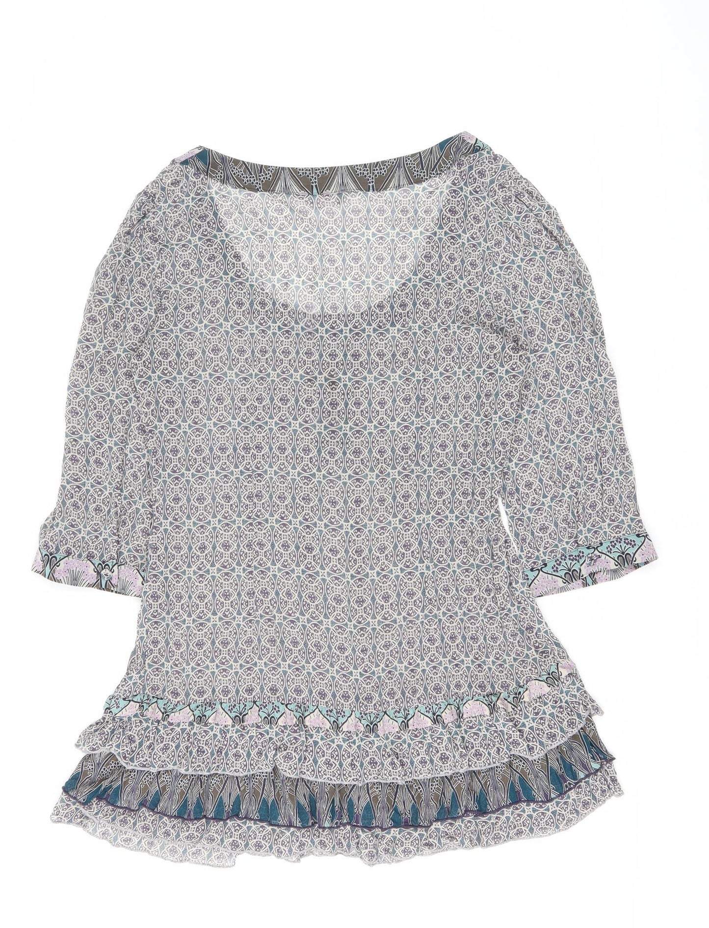 Marks and Spencer Womens Multicoloured Geometric Polyester A-Line Size 14 Scoop Neck Button