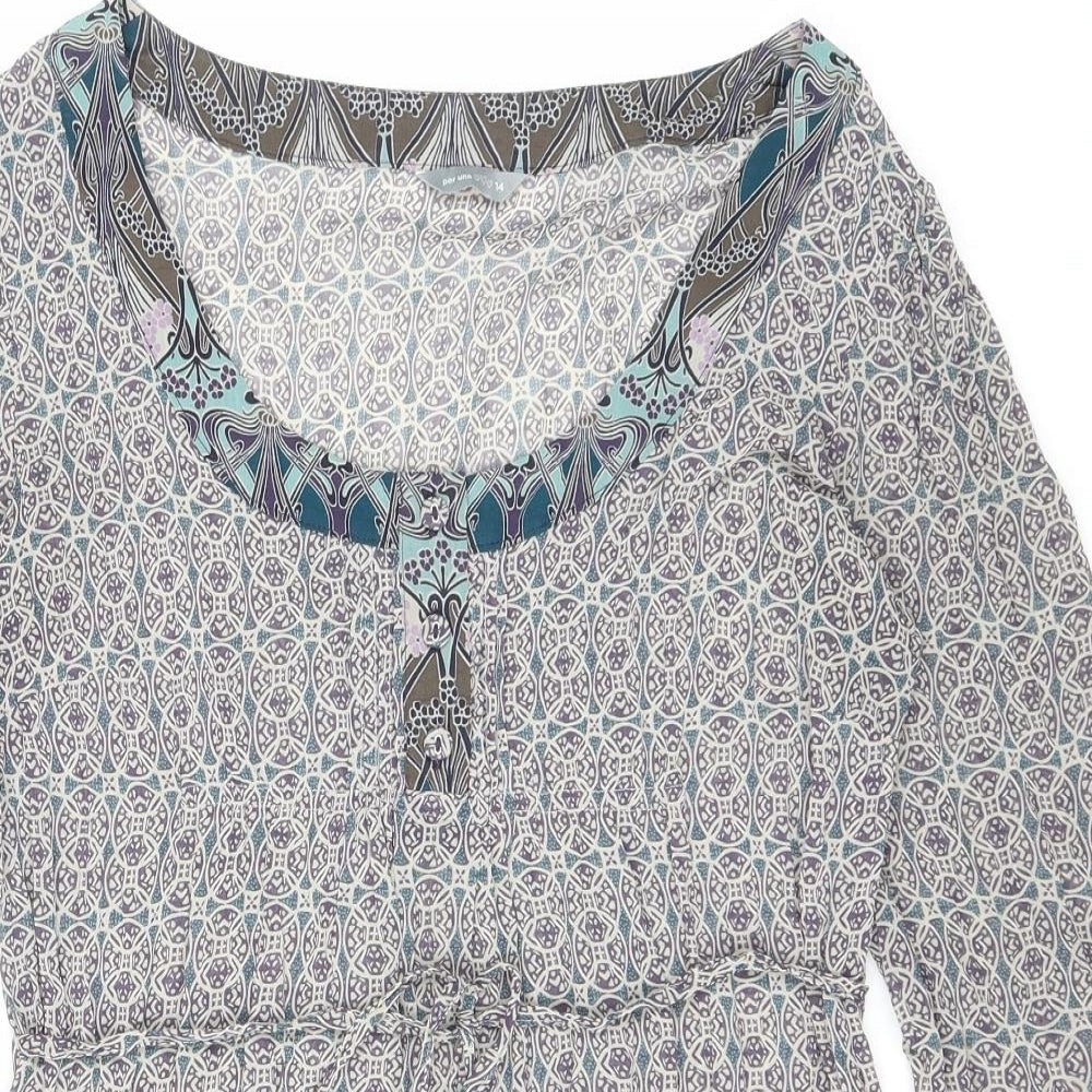 Marks and Spencer Womens Multicoloured Geometric Polyester A-Line Size 14 Scoop Neck Button