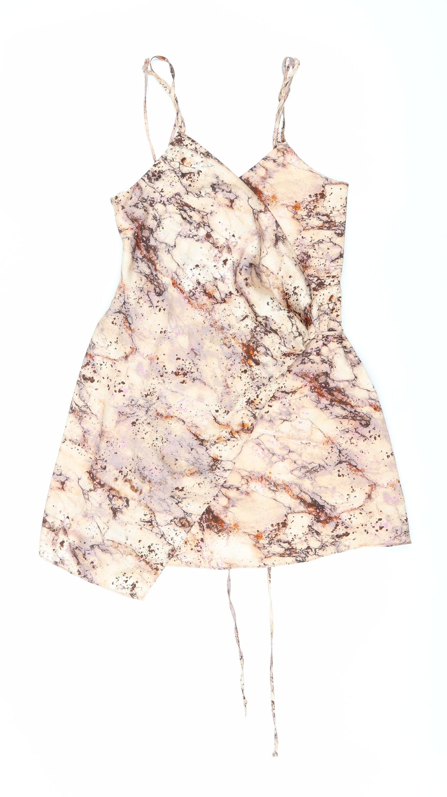 Zara Womens Beige Geometric Polyester Wrap Tank Size S V-Neck