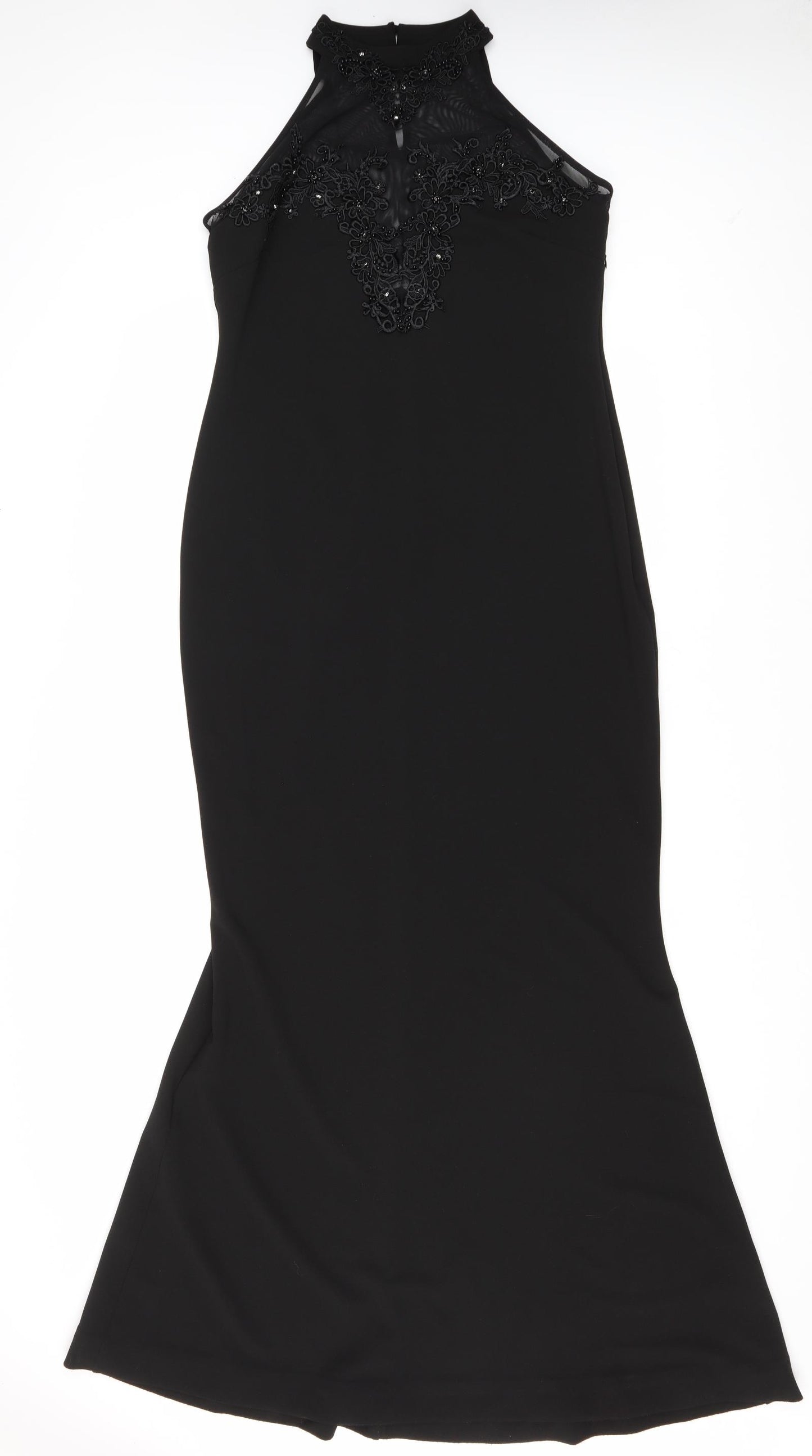 Jessica Wright Womens Black Polyester Mermaid Size 16 High Neck Zip - Mesh and Lace detail