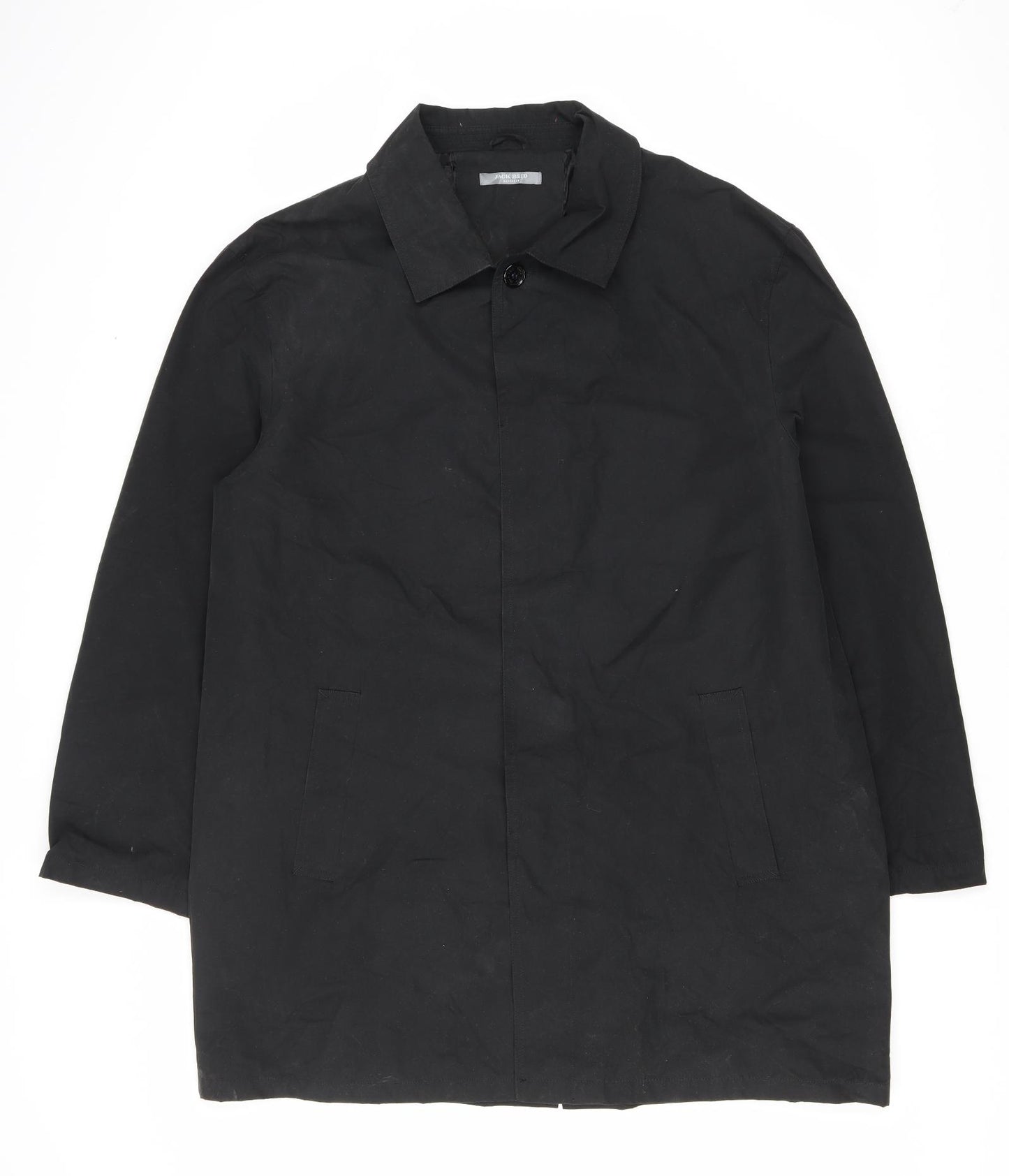 BHS Mens Black Overcoat Coat Size L Button