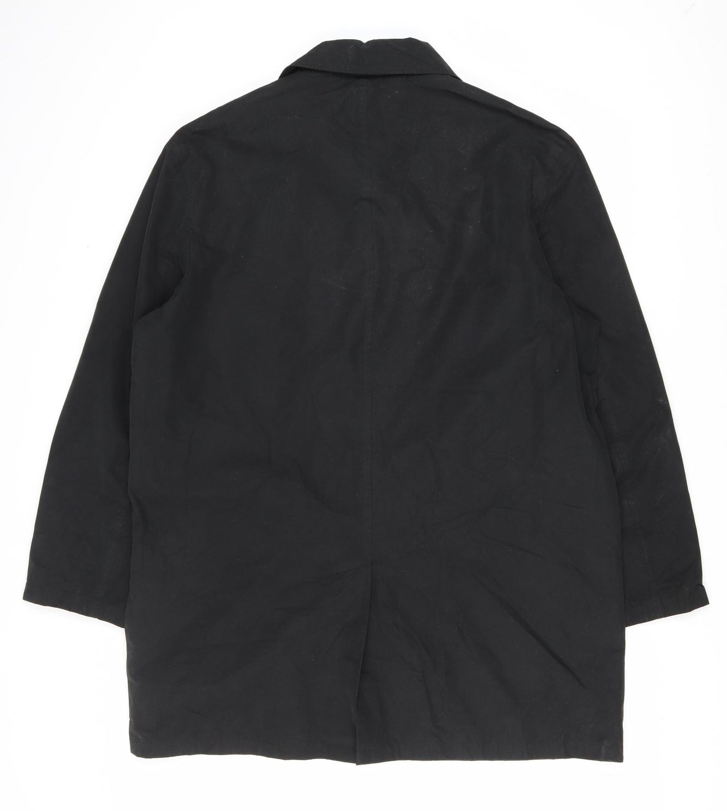BHS Mens Black Overcoat Coat Size L Button