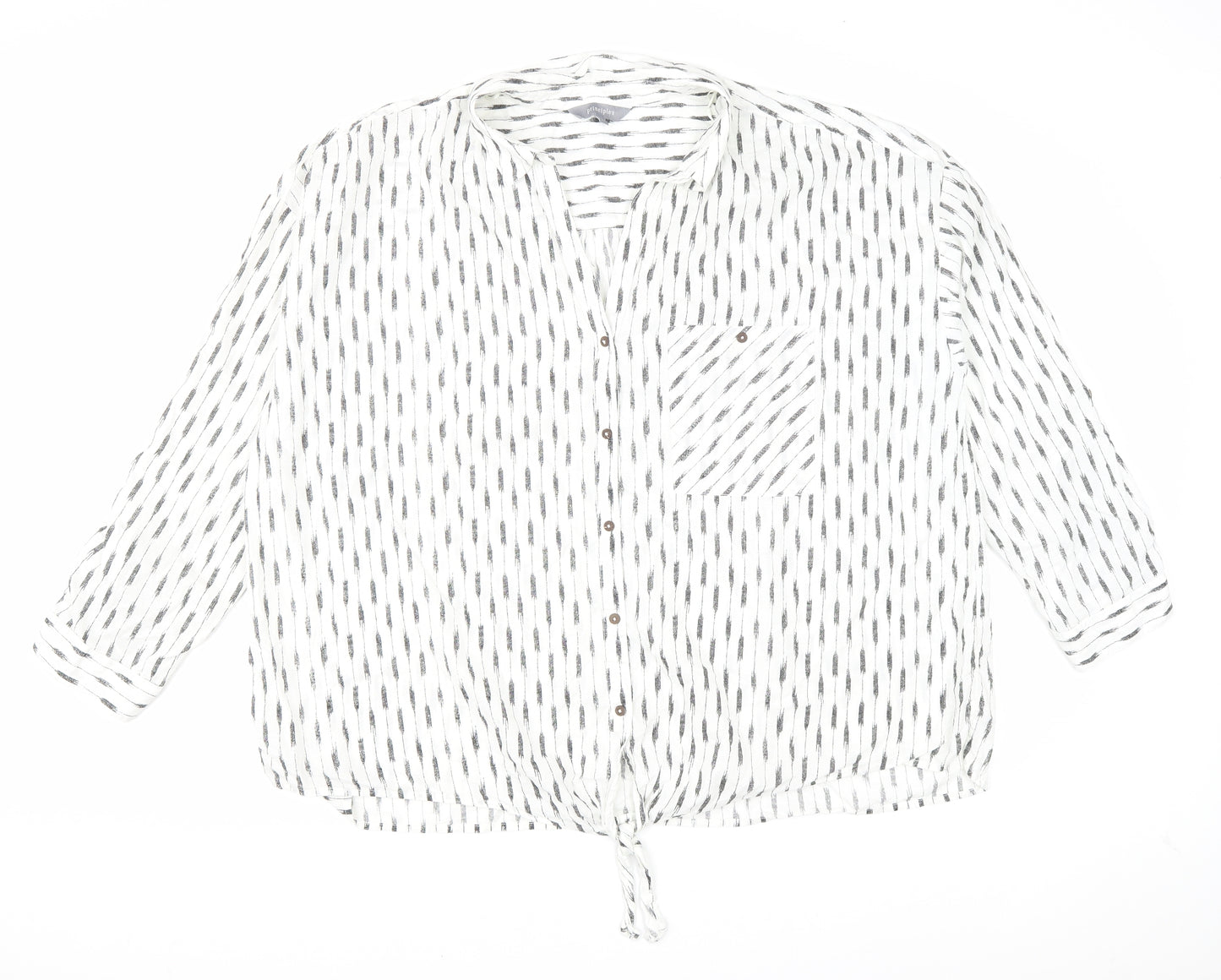 Debenhams Womens White Geometric Cotton Basic Blouse Size 22 Collared - Tie detail