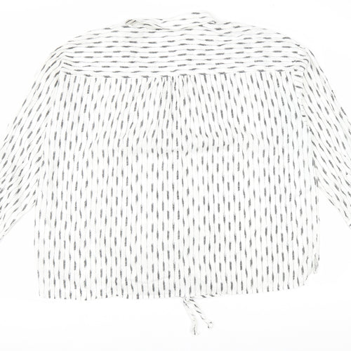 Debenhams Womens White Geometric Cotton Basic Blouse Size 22 Collared - Tie detail