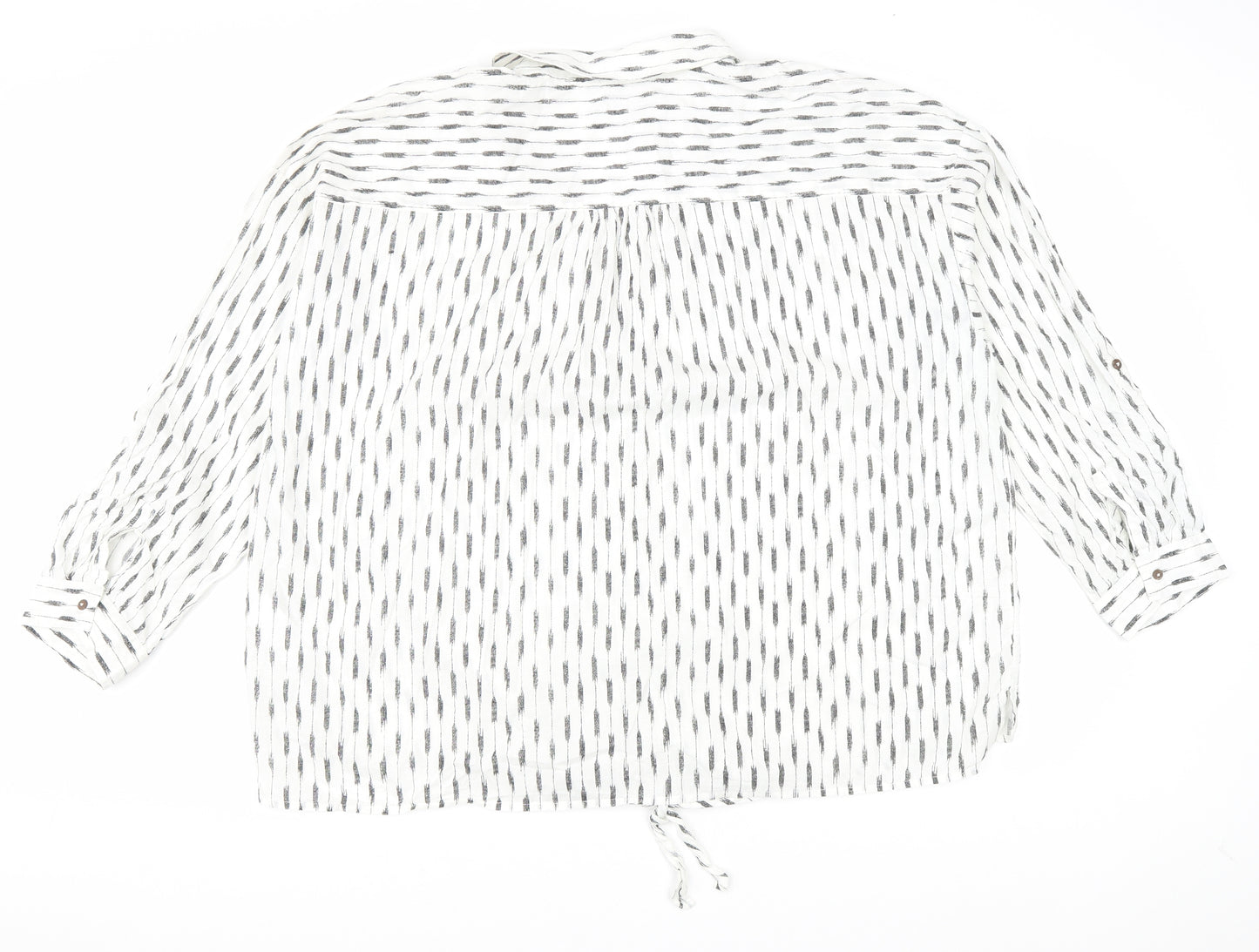 Debenhams Womens White Geometric Cotton Basic Blouse Size 22 Collared - Tie detail