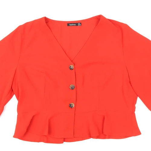 Boohoo Womens Red Polyester Cropped Blouse Size 18 V-Neck