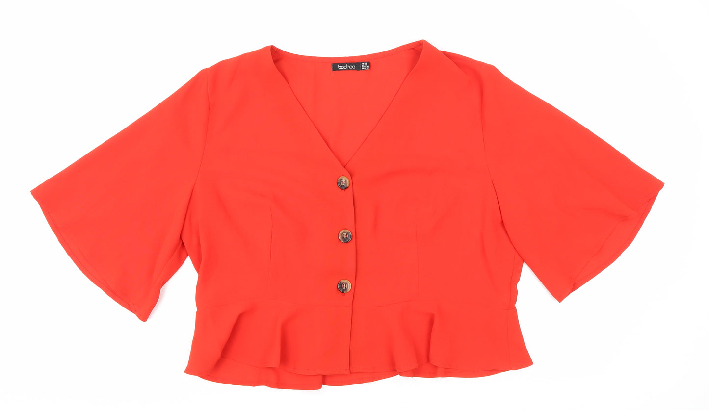 Boohoo Womens Red Polyester Cropped Blouse Size 18 V-Neck