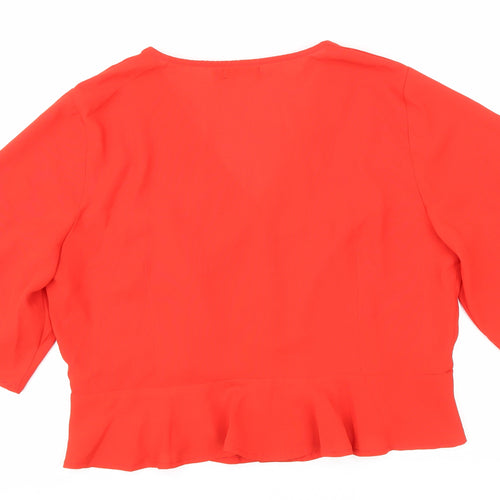 Boohoo Womens Red Polyester Cropped Blouse Size 18 V-Neck