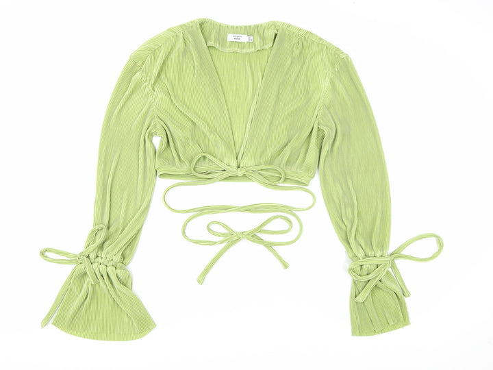 Misspap Womens Green Polyester Cropped Blouse Size 10 V-Neck - Tie Front