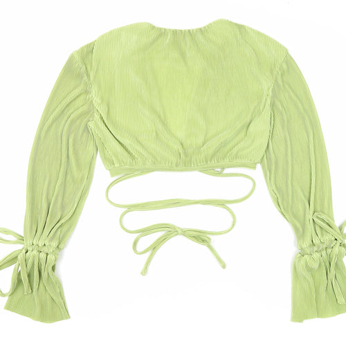 Misspap Womens Green Polyester Cropped Blouse Size 10 V-Neck - Tie Front