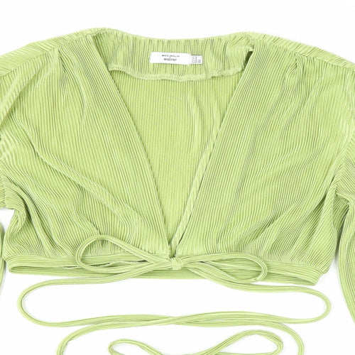 Misspap Womens Green Polyester Cropped Blouse Size 10 V-Neck - Tie Front