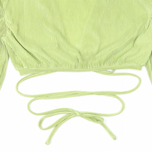 Misspap Womens Green Polyester Cropped Blouse Size 10 V-Neck - Tie Front