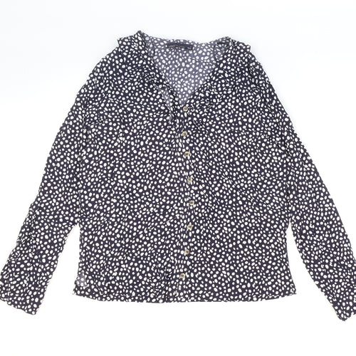 Marks and Spencer Womens Blue Polka Dot Viscose Basic Button-Up Size 8 Collared