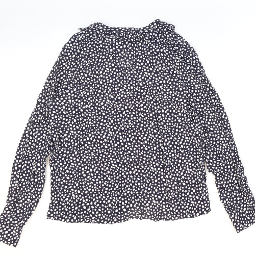 Marks and Spencer Womens Blue Polka Dot Viscose Basic Button-Up Size 8 Collared