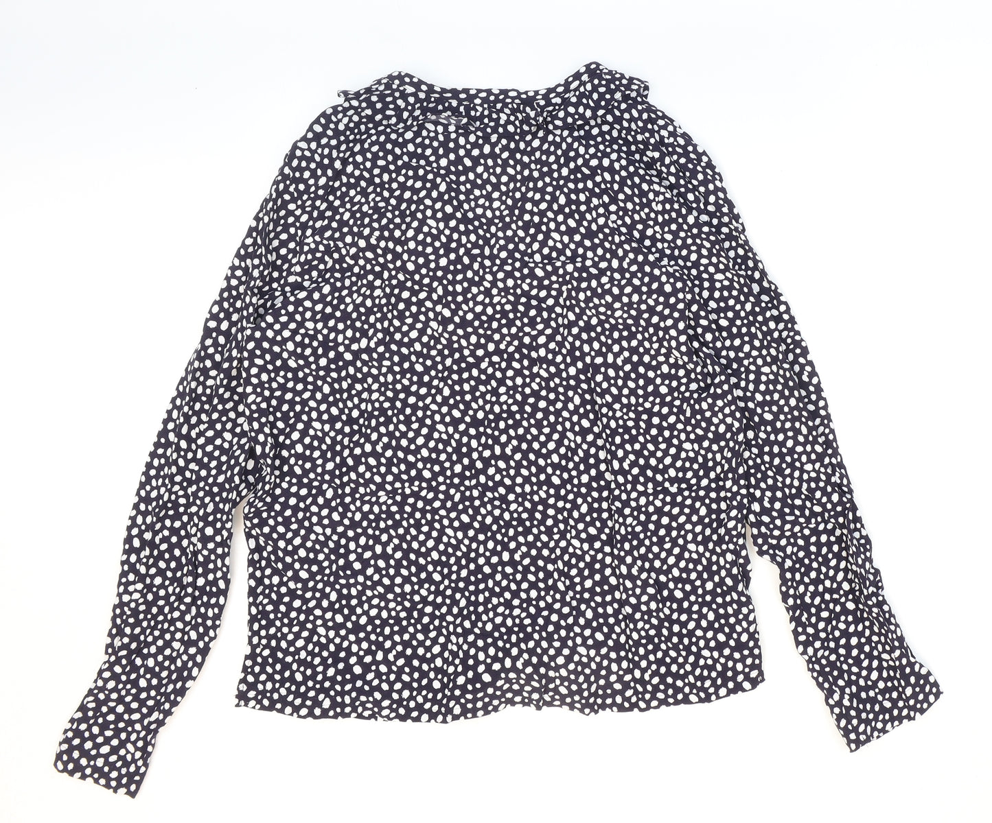 Marks and Spencer Womens Blue Polka Dot Viscose Basic Button-Up Size 8 Collared