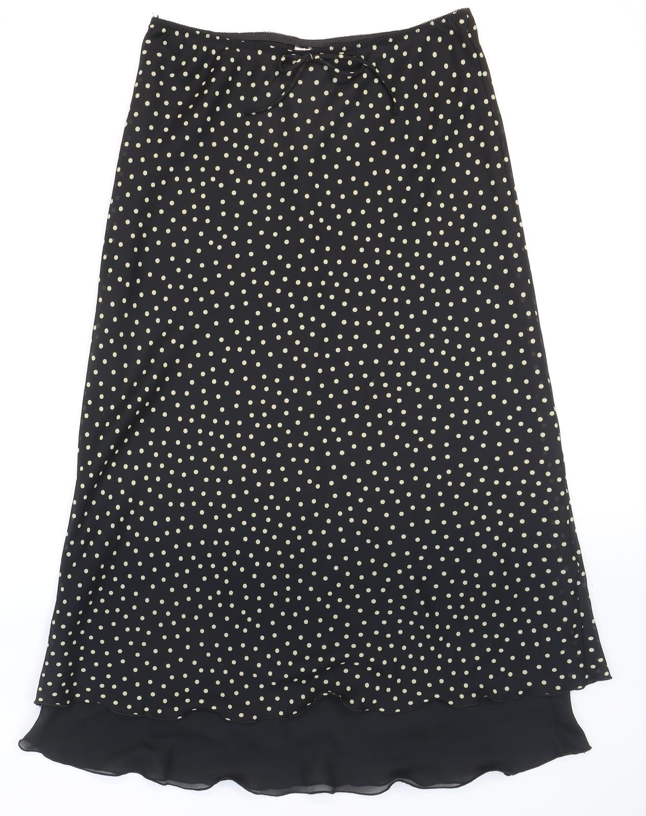 Bonmarché Womens Black Polka Dot Polyester Maxi Skirt Size 14