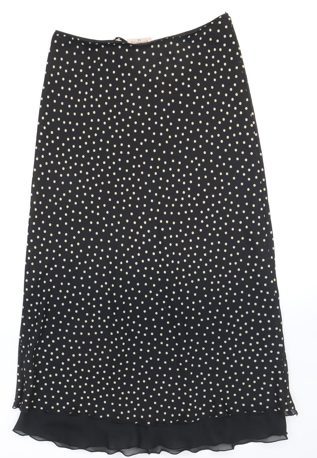 Bonmarché Womens Black Polka Dot Polyester Maxi Skirt Size 14