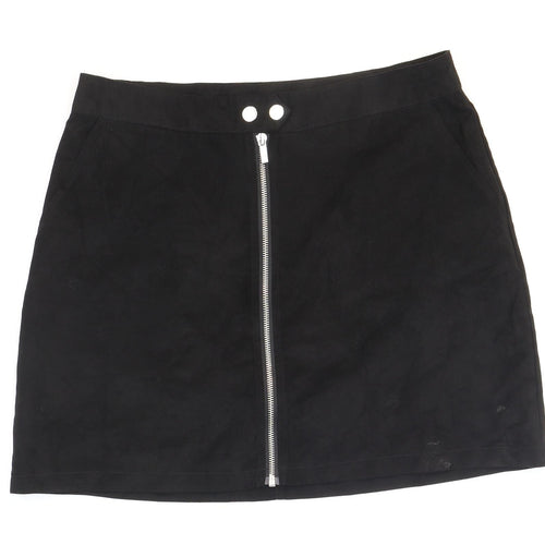 New Look Womens Black Polyester Mini Skirt Size 12 Zip - Suede feel