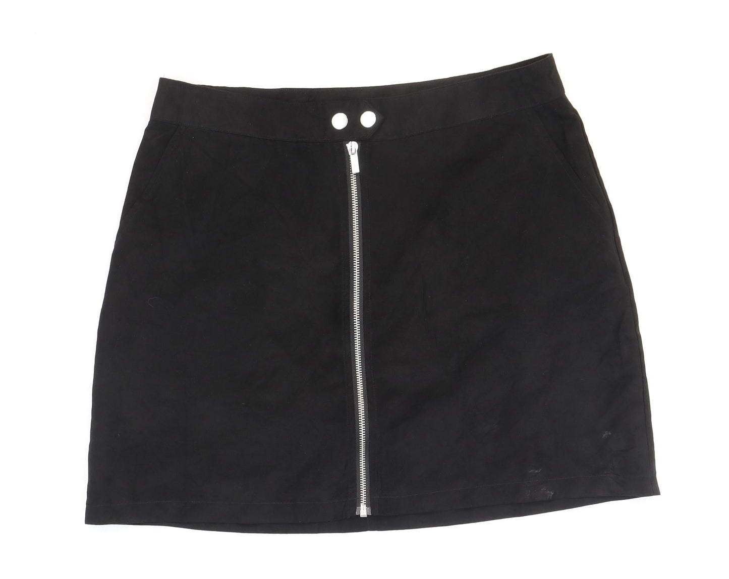 New Look Womens Black Polyester Mini Skirt Size 12 Zip - Suede feel