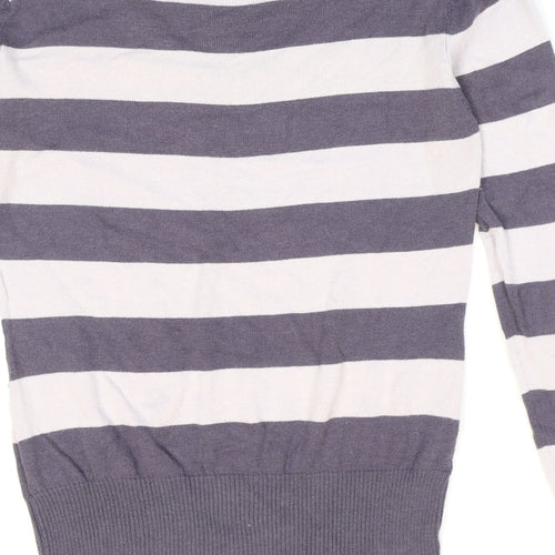 Blend Womens Purple V-Neck Striped Cotton Pullover Jumper Size M