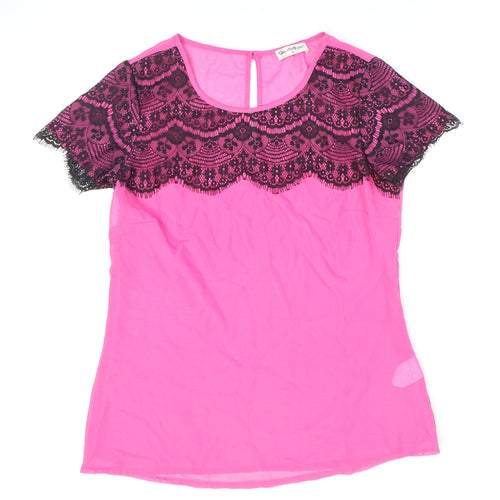Miss Selfridge Womens Pink Polyester Basic Blouse Size 8 Round Neck - Lace