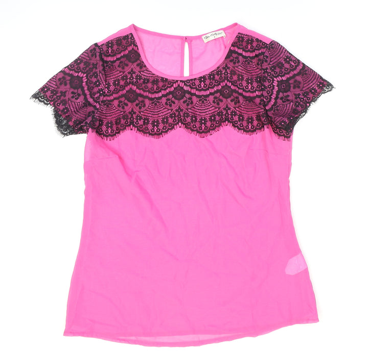 Miss Selfridge Womens Pink Polyester Basic Blouse Size 8 Round Neck - Lace
