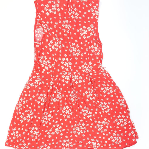 Oasis Womens Red Floral Viscose Fit & Flare Size 12 Round Neck Zip
