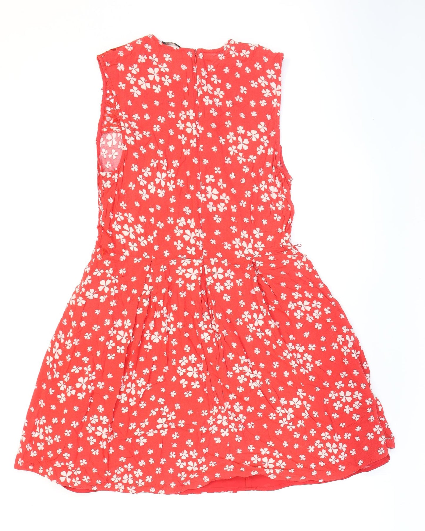 Oasis Womens Red Floral Viscose Fit & Flare Size 12 Round Neck Zip