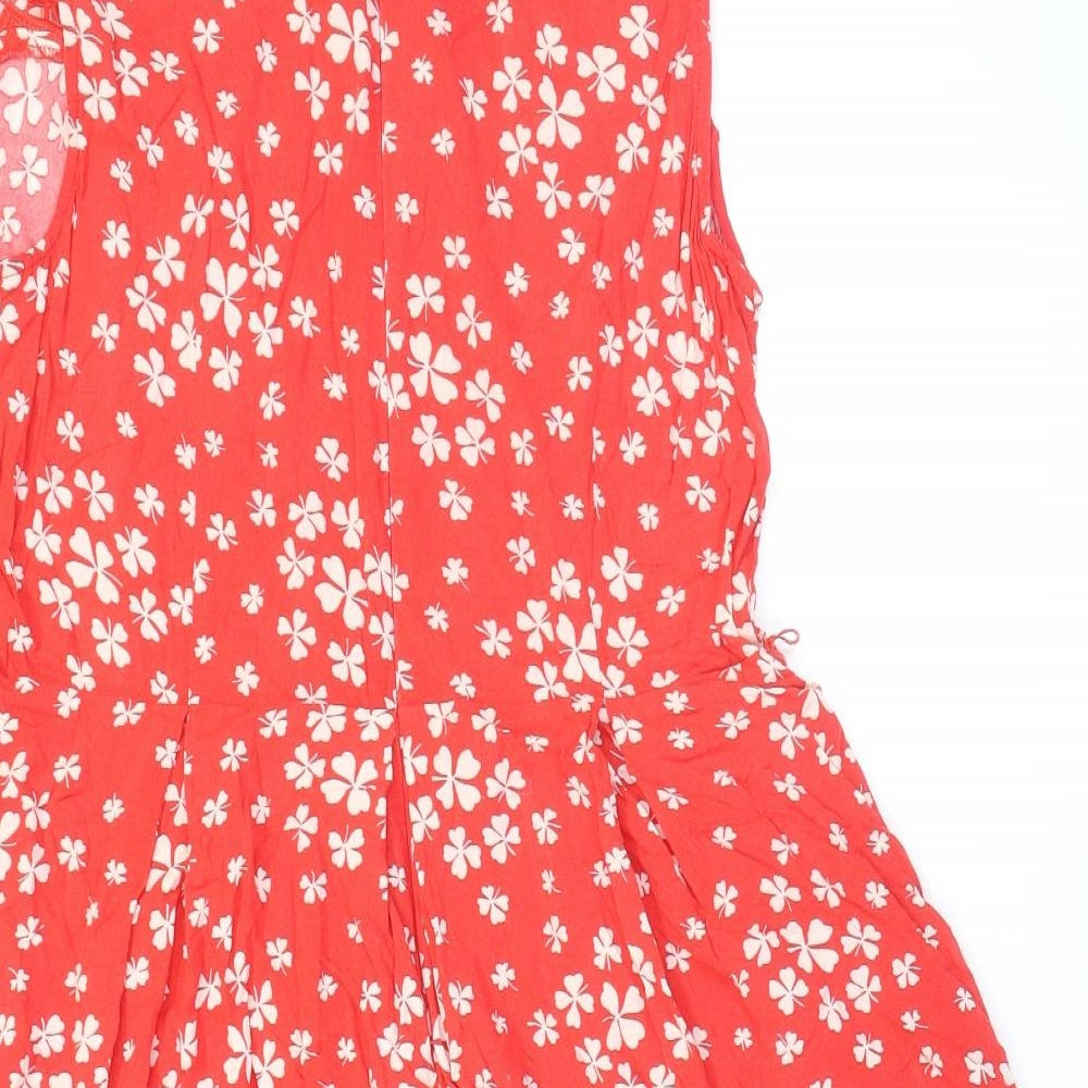 Oasis Womens Red Floral Viscose Fit & Flare Size 12 Round Neck Zip