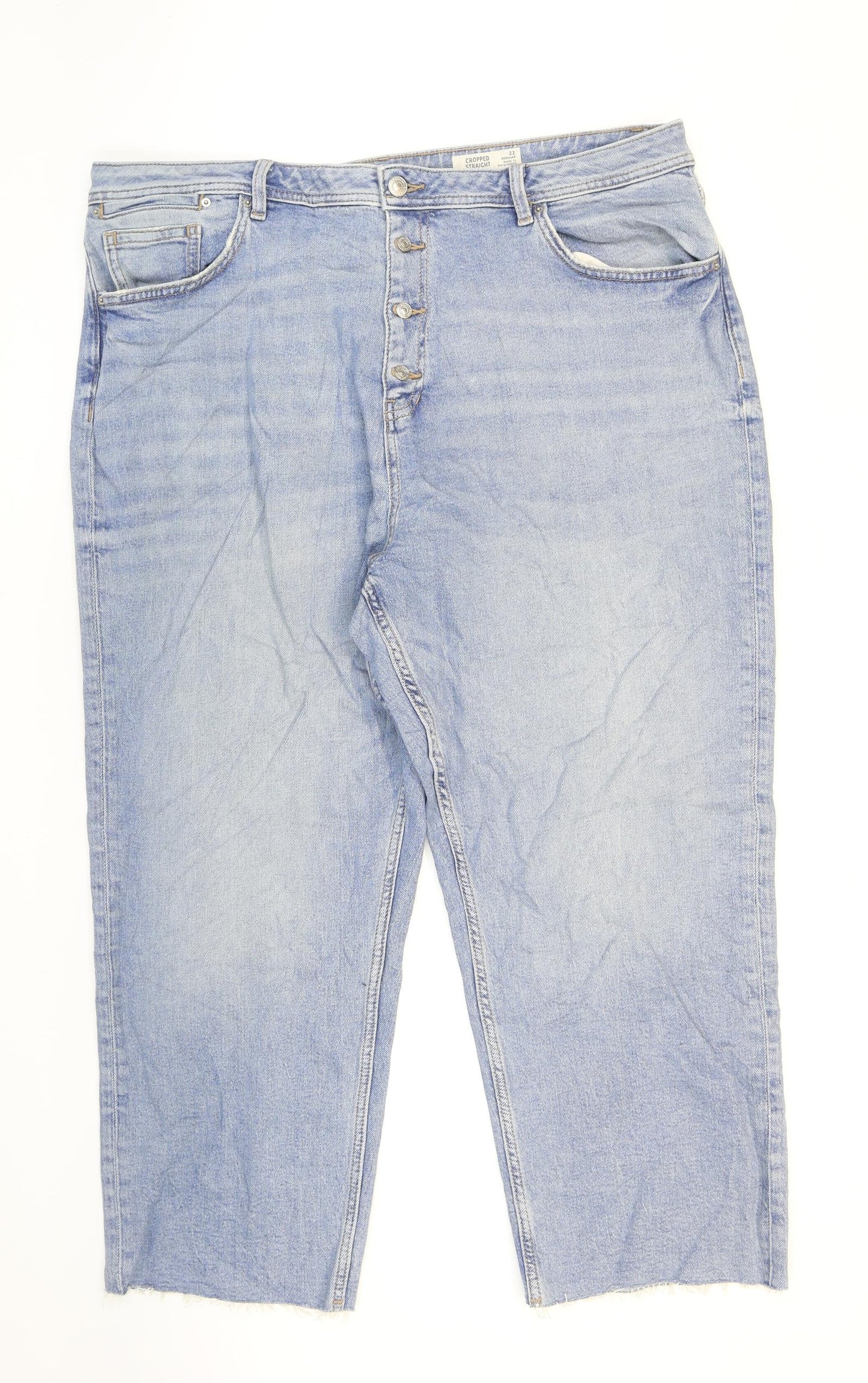 Marks and Spencer Womens Blue Cotton Straight Jeans Size 22 L25 in Regular Zip