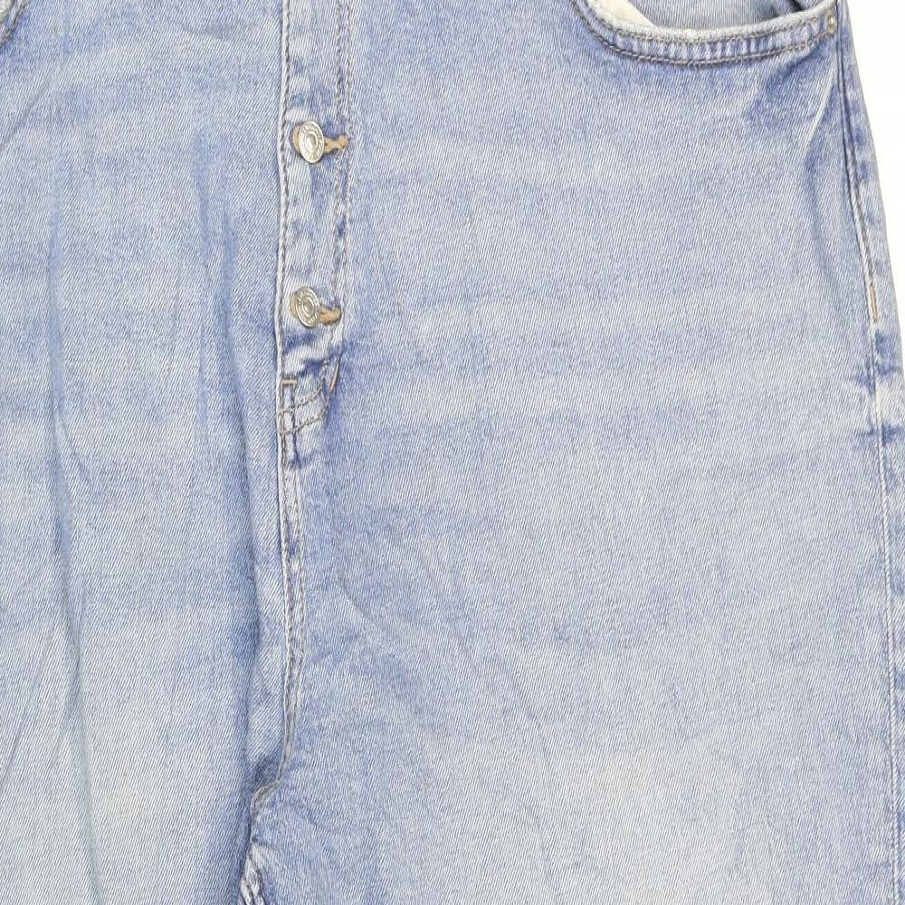 Marks and Spencer Womens Blue Cotton Straight Jeans Size 22 L25 in Regular Zip