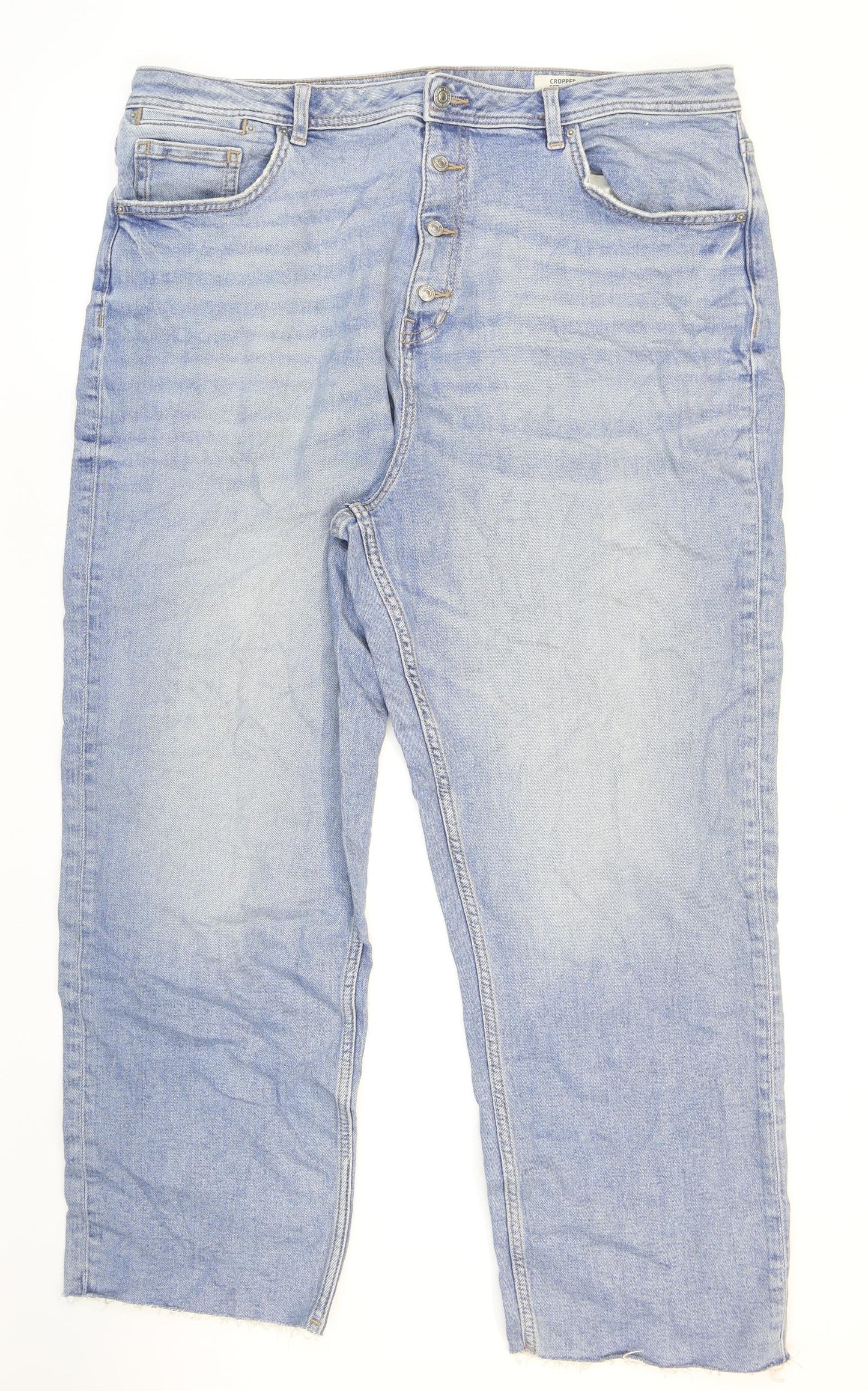 Marks and Spencer Womens Blue Cotton Straight Jeans Size 20 L26 in Regular Zip