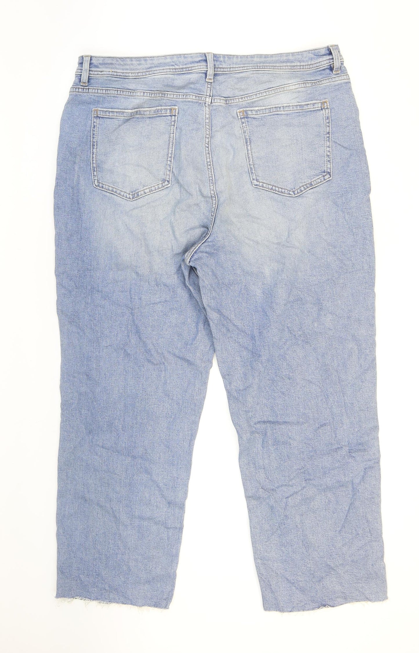 Marks and Spencer Womens Blue Cotton Straight Jeans Size 20 L26 in Regular Zip