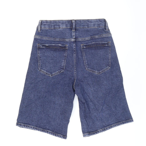 Marks and Spencer Womens Blue Cotton Boyfriend Shorts Size 6 Regular Zip