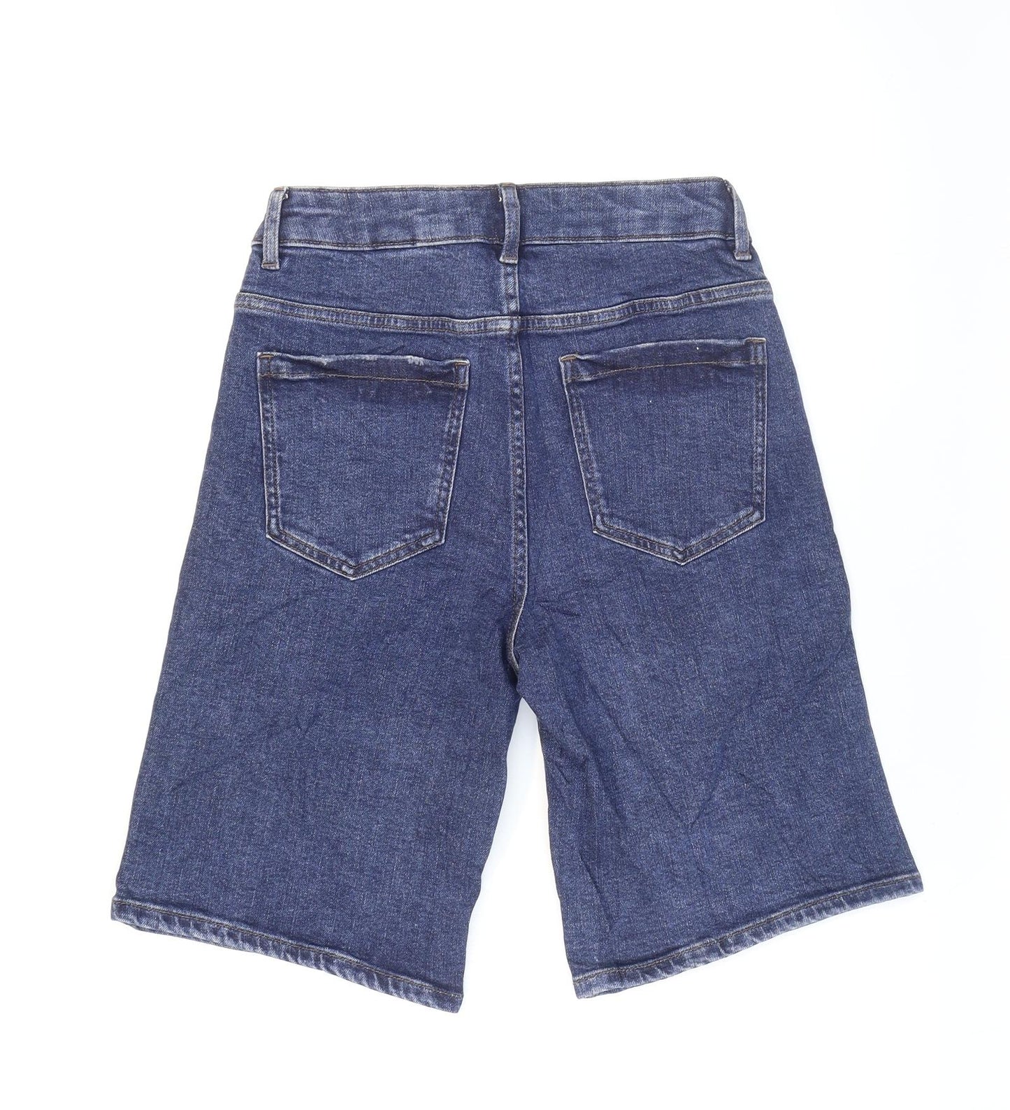 Marks and Spencer Womens Blue Cotton Boyfriend Shorts Size 6 Regular Zip