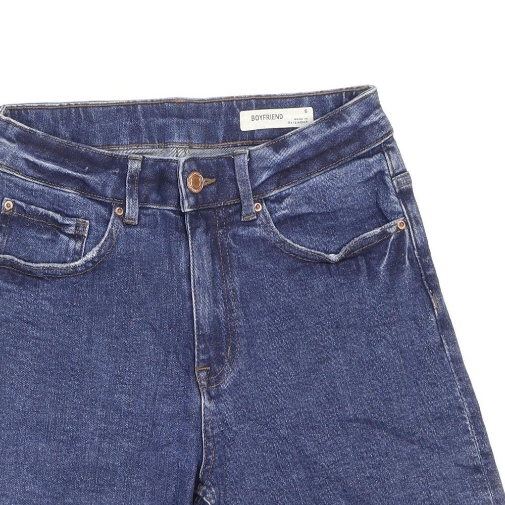 Marks and Spencer Womens Blue Cotton Boyfriend Shorts Size 6 Regular Zip