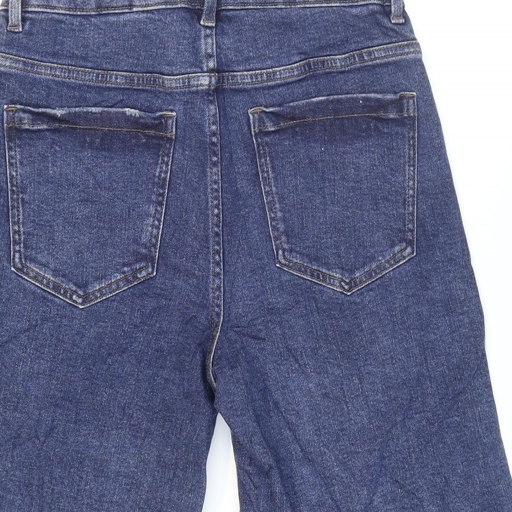 Marks and Spencer Womens Blue Cotton Boyfriend Shorts Size 6 Regular Zip