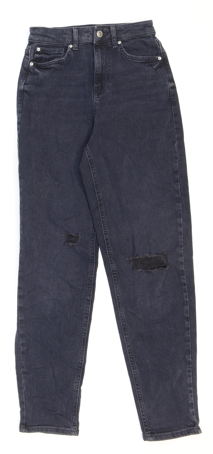 Marks and Spencer Womens Blue Cotton Mom Jeans Size 6 L28 in Regular Zip