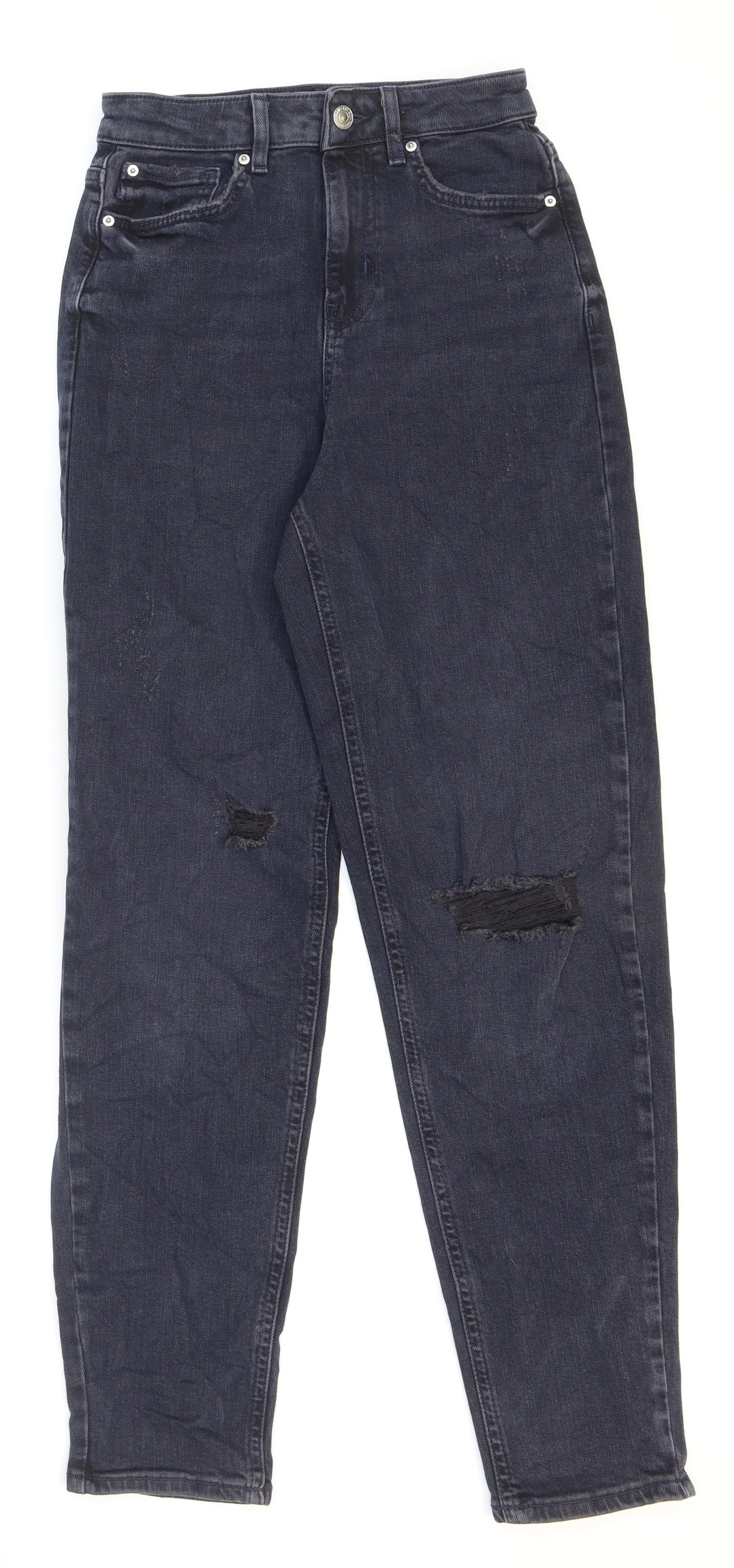 Marks and Spencer Womens Blue Cotton Mom Jeans Size 6 L28 in Regular Zip
