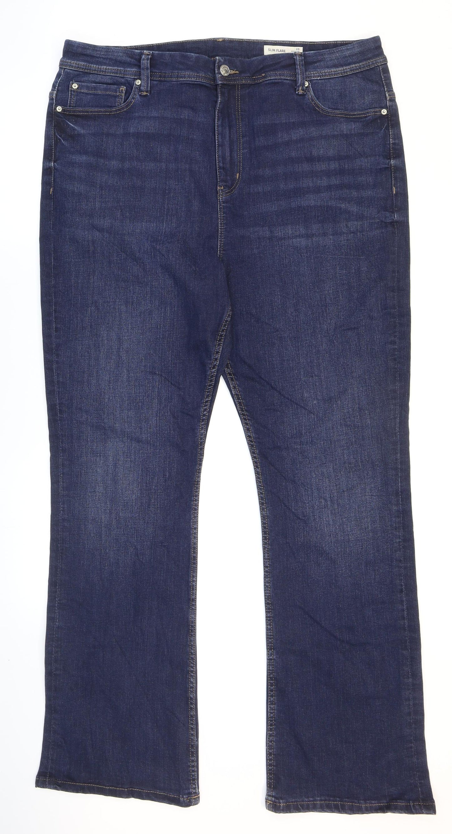 Marks and Spencer Womens Blue Cotton Flared Jeans Size 20 L31 in Regular Zip