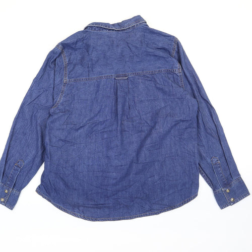 Marks and Spencer Womens Blue 100% Cotton Basic Button-Up Size 16 Collared