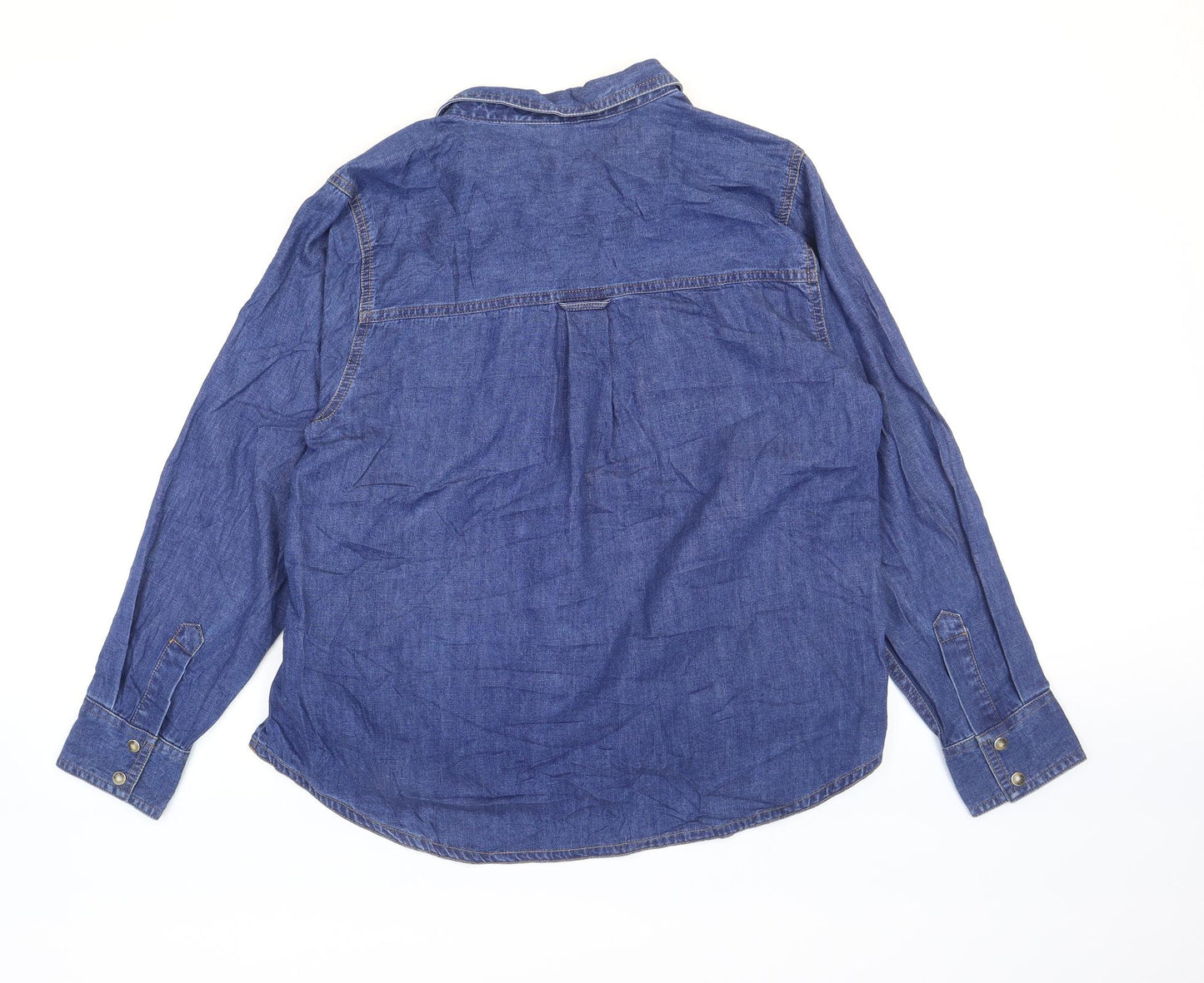 Marks and Spencer Womens Blue 100% Cotton Basic Button-Up Size 16 Collared