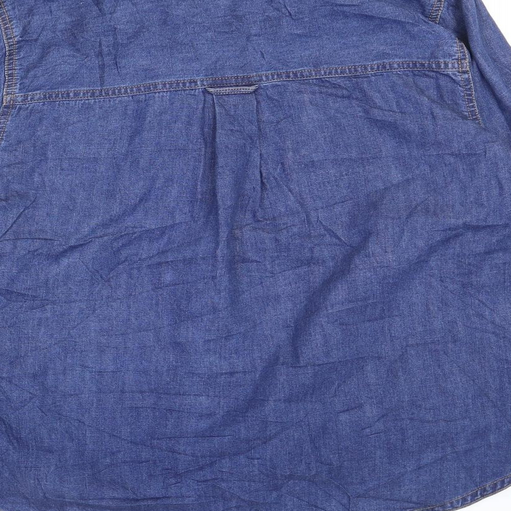 Marks and Spencer Womens Blue 100% Cotton Basic Button-Up Size 16 Collared